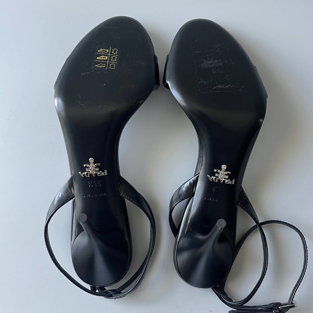 Prada Brushed Leather Logo Heel Sandal - Picture 6 of 7